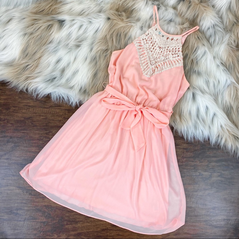 Pink Dress with Belt and Lace